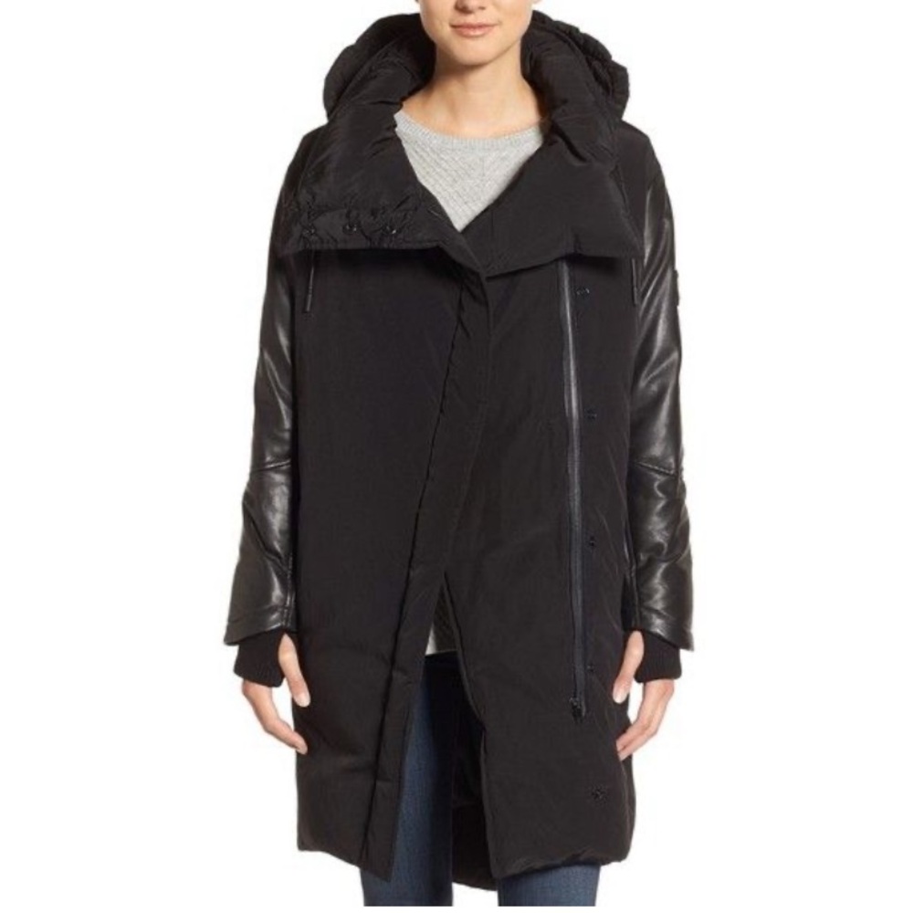 Lamarque Black Down Puffer Jacket with Long Length and snap button Closure